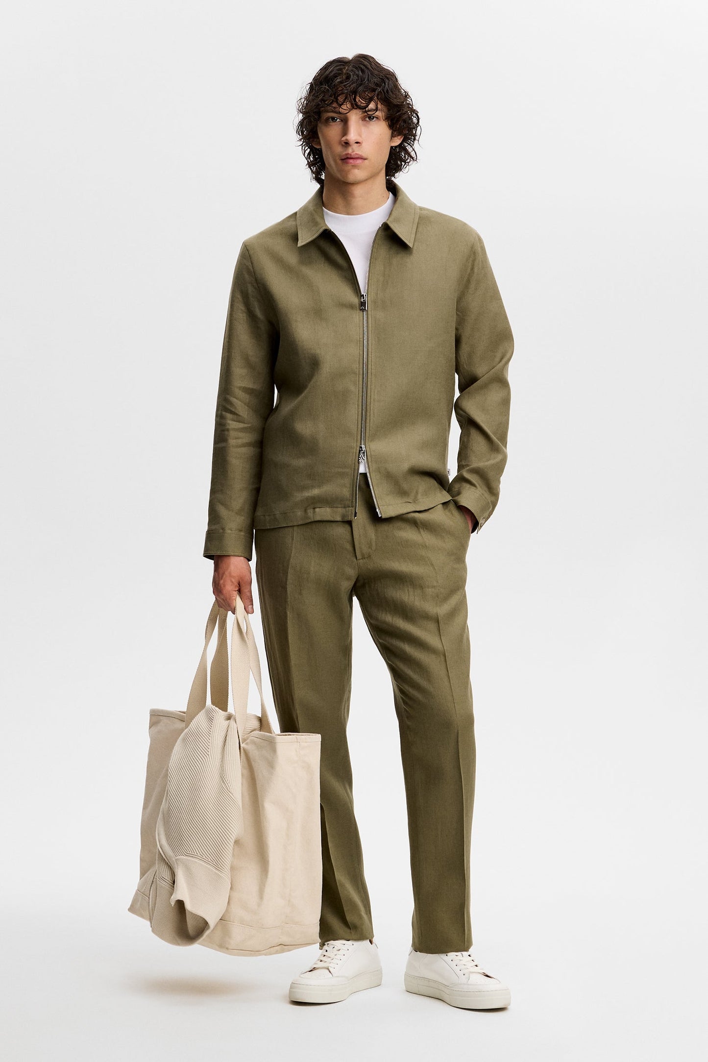 Julius Drape Linen Overshirt / Kalamata