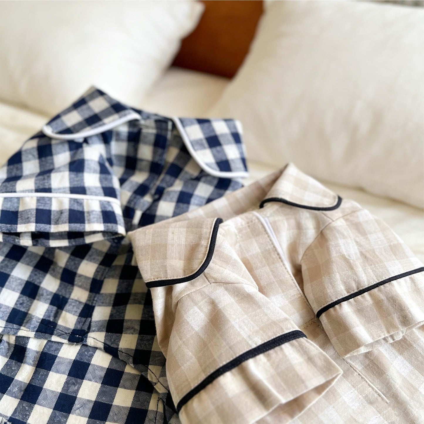 Pyjama à carreaux personnalisé brodé en coton et lin pour chien | inCloth70