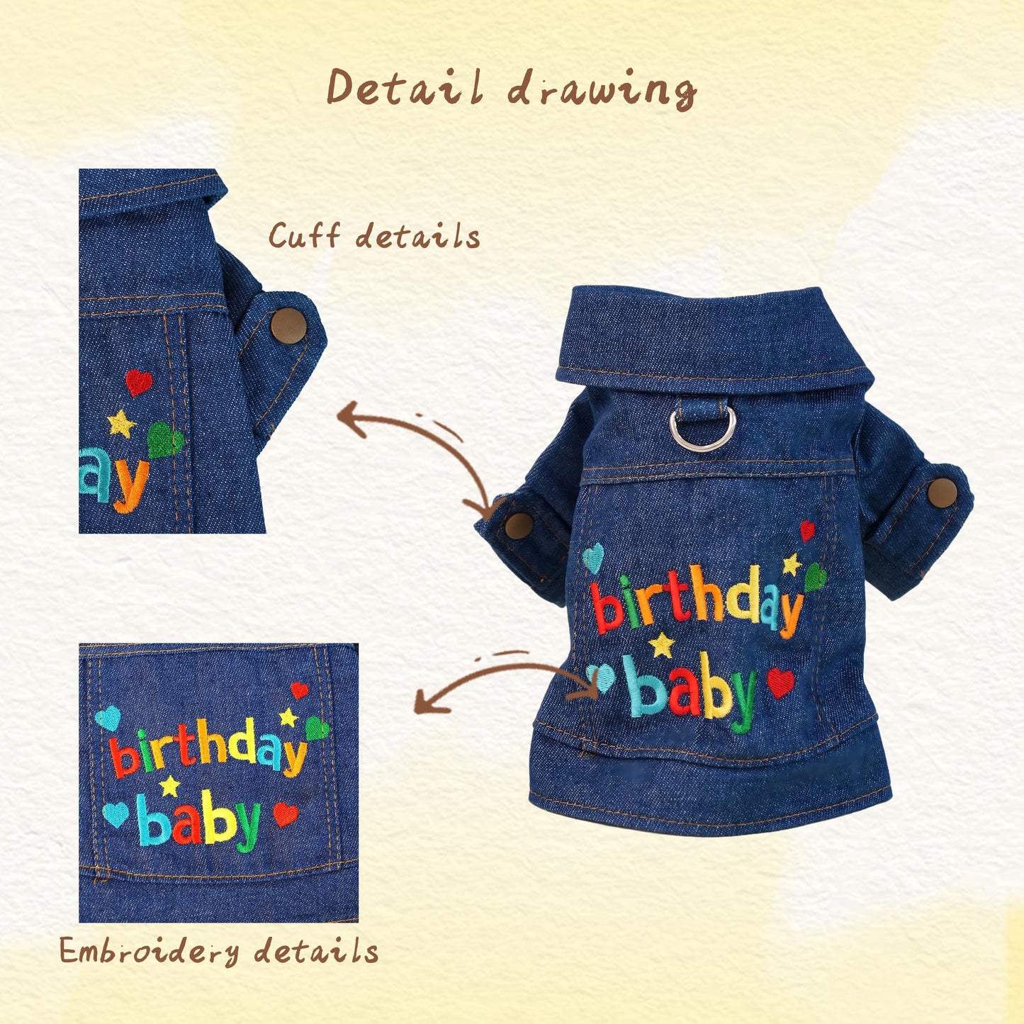 Personalisierte bestickte Namens-Haustier-Geburtstags-Jeansjacke | inCloth68