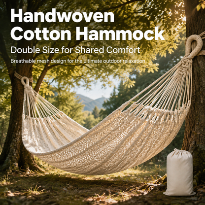 Double Cotton Hammock with Hand-Woven Design - Portable & Breathable