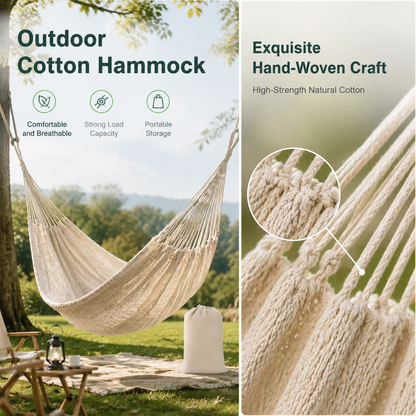 Double Cotton Hammock with Hand-Woven Design - Portable & Breathable