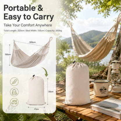Double Cotton Hammock with Hand-Woven Design - Portable & Breathable