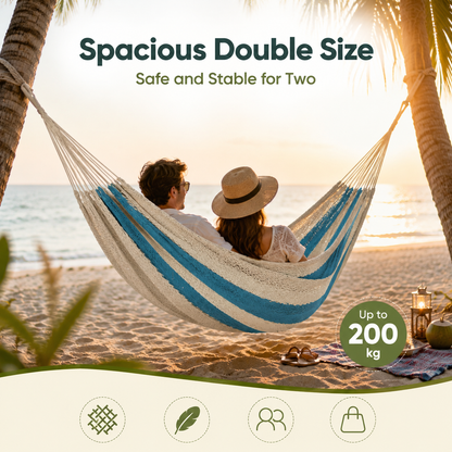 Double Cotton Hammock with Hand-Woven Design - Portable & Breathable
