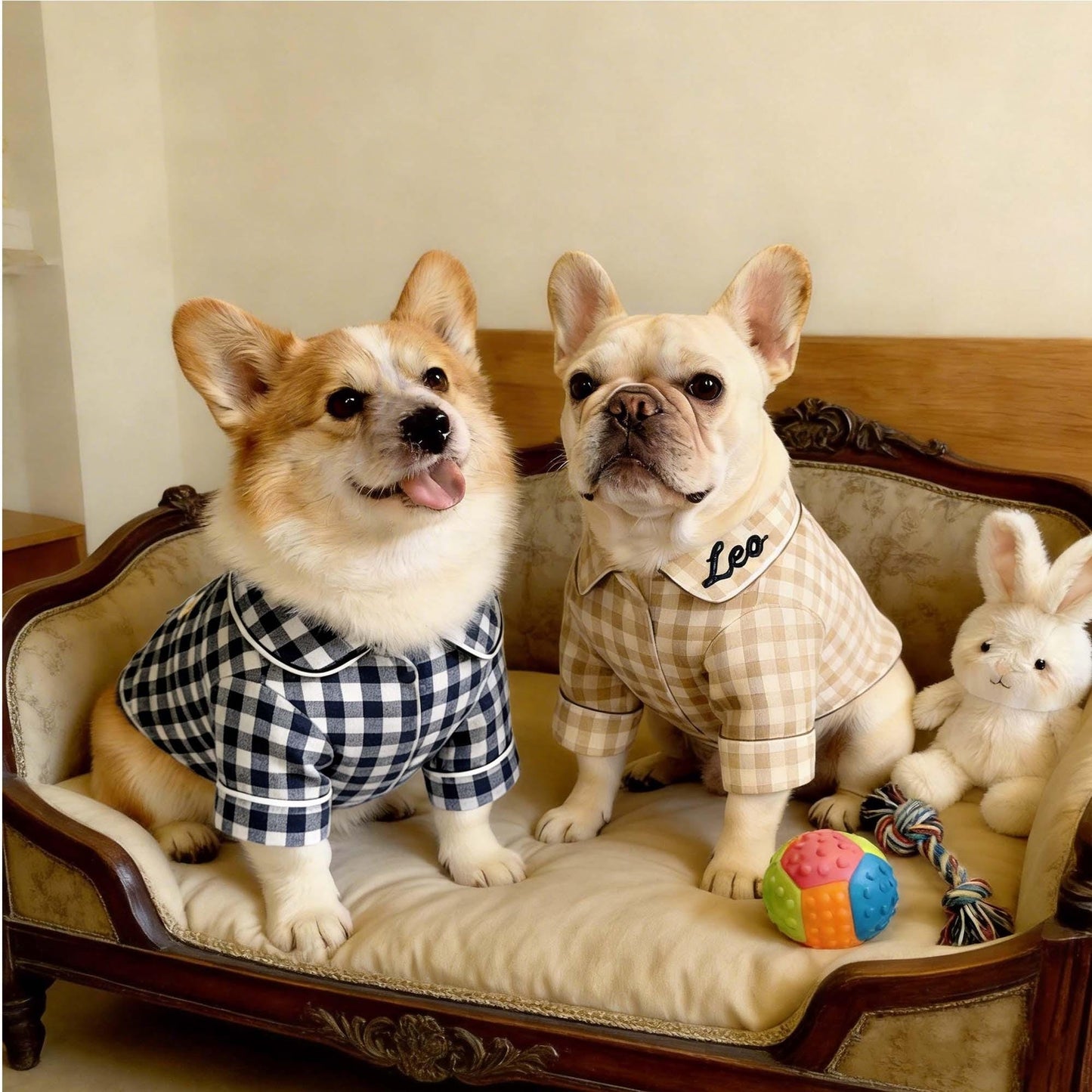 Pyjama à carreaux personnalisé brodé en coton et lin pour chien | inCloth70