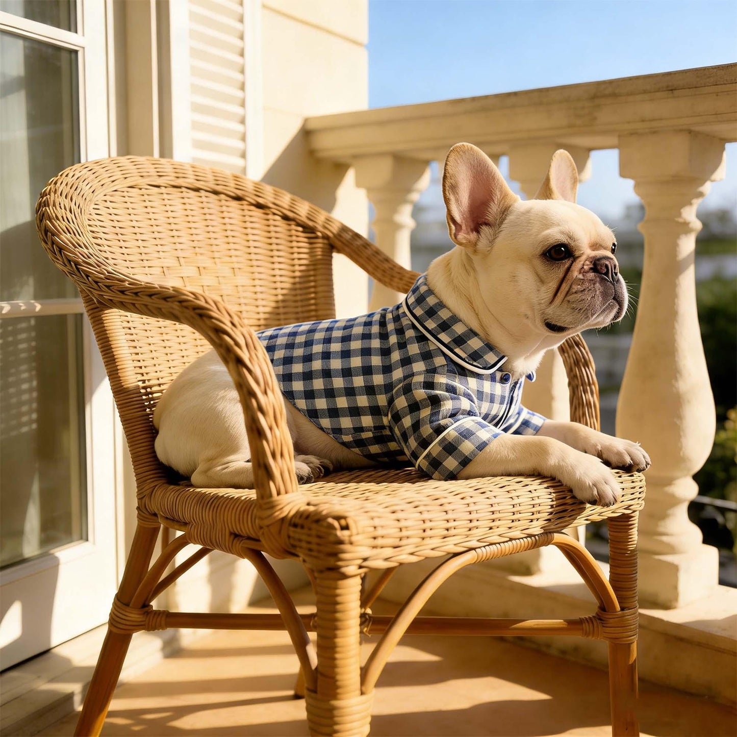 Pyjama à carreaux personnalisé brodé en coton et lin pour chien | inCloth70