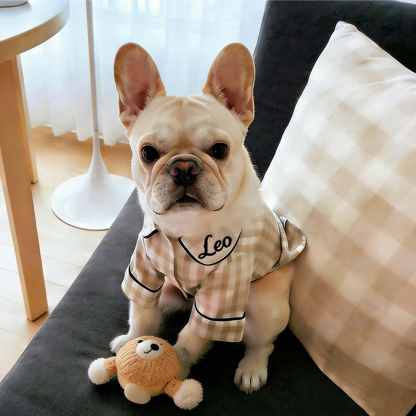 Pyjama à carreaux personnalisé brodé en coton et lin pour chien | inCloth70